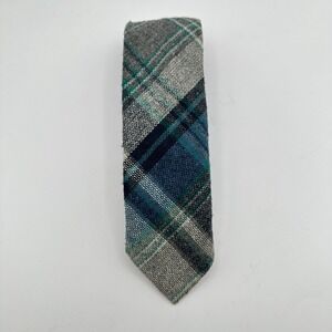 Vtg La Bella Collection Skinny Tie Mens Blue Green Plaid Tartan Woven Wedding
